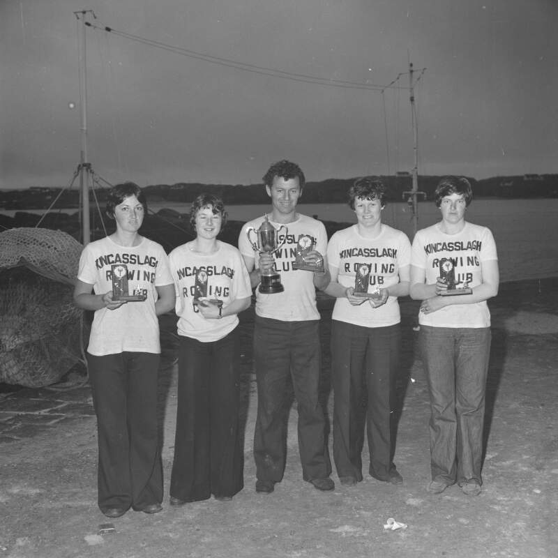 [Members of Kincasslagh Rowing Club with trophies, Kincasslagh, Co. Donegal]