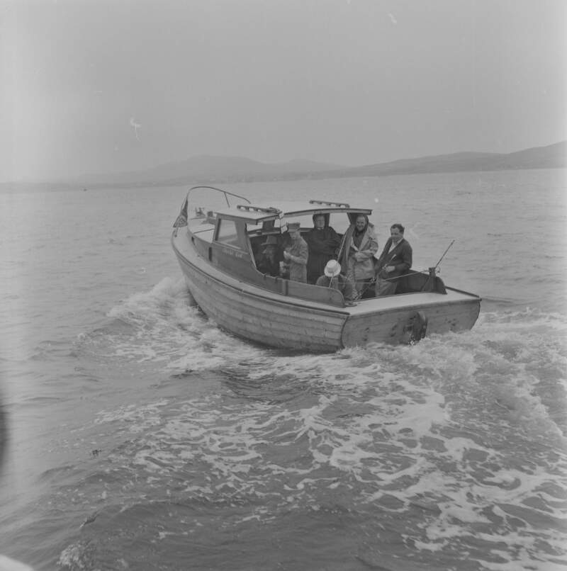 [Anglers on fishing boat in harbour at Rathmullan fishing festival, Co. Donegal]
