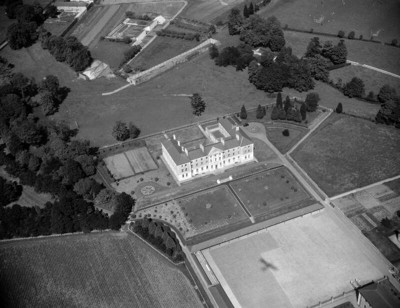 [Aerial photograph of a school and religious complex]