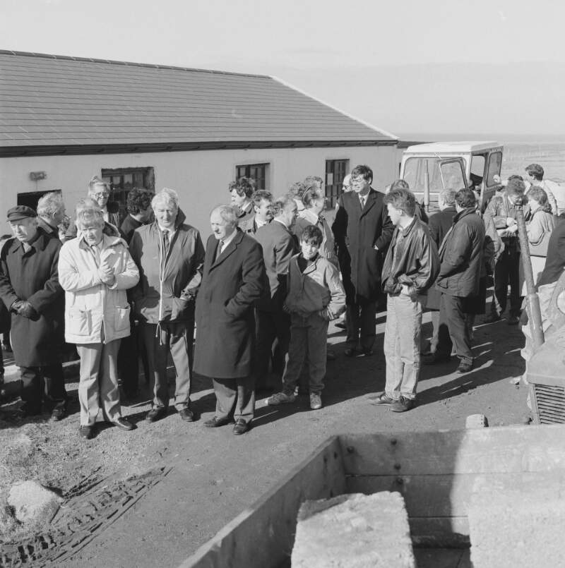 [People assembling outside house on Tory Island, Co. Donegal]