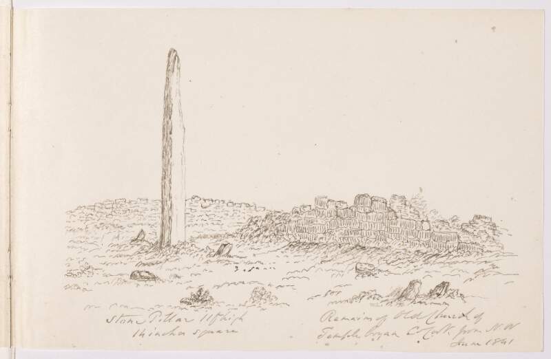 Stone pillar - Remains of old church of Templebryan, County Cork, from north-west, June 1841