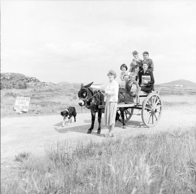 [Donkey and cart with passengers, Lettermacaward, Co. Donegal]