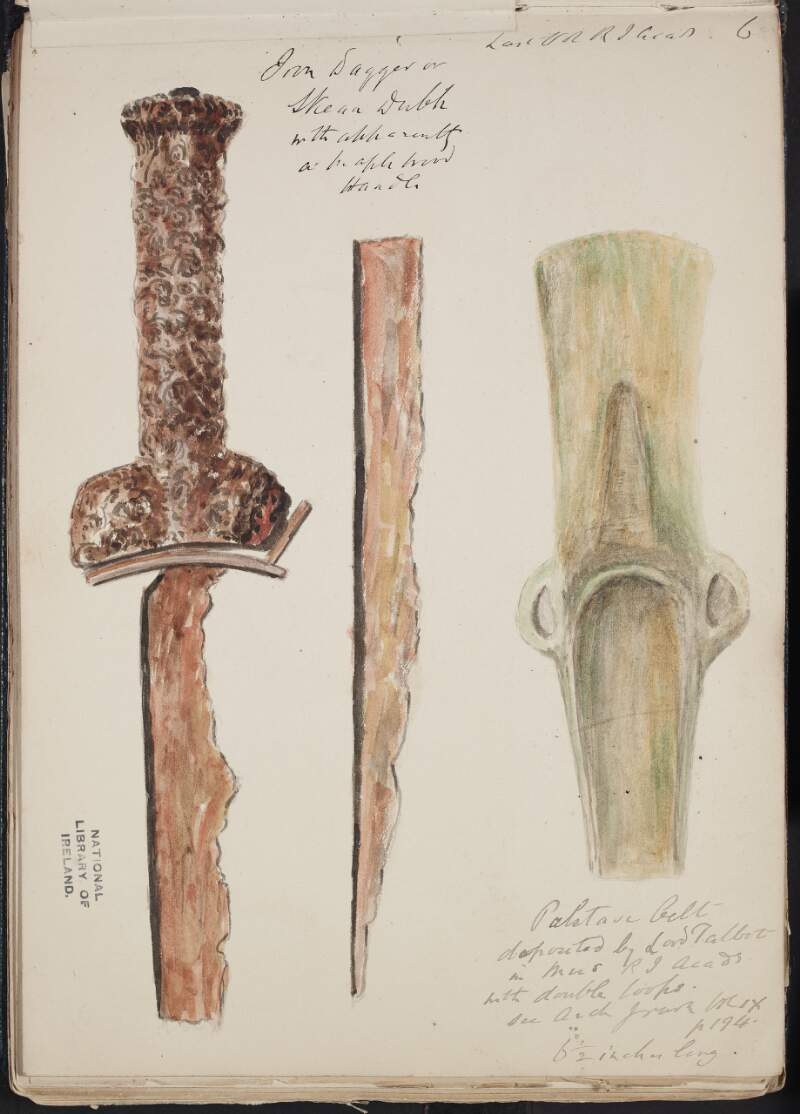 Iron dagger or skean dubh [sgian-dubh] ; Palstave celt