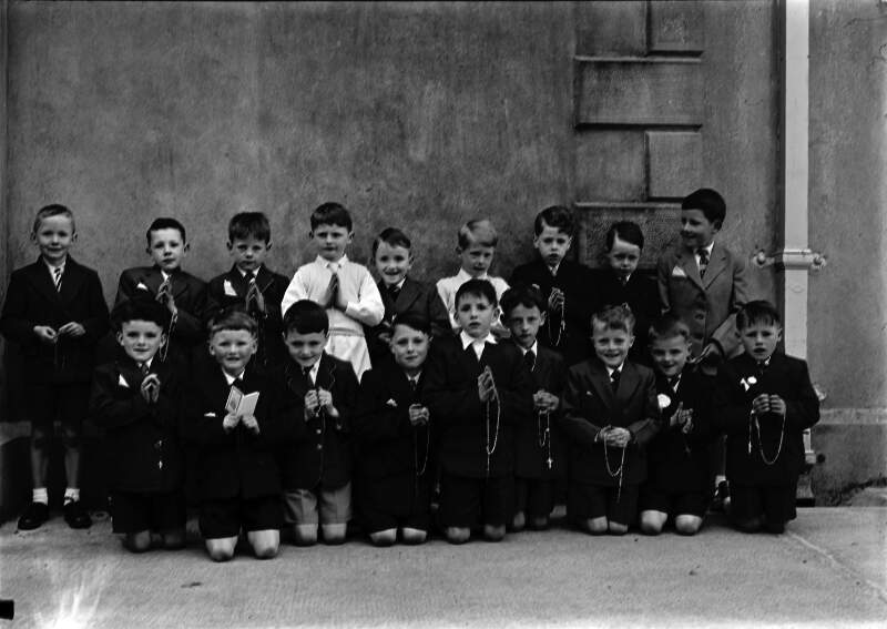 [Group of boys in communion suits with rosary beads, Co. Donegal]