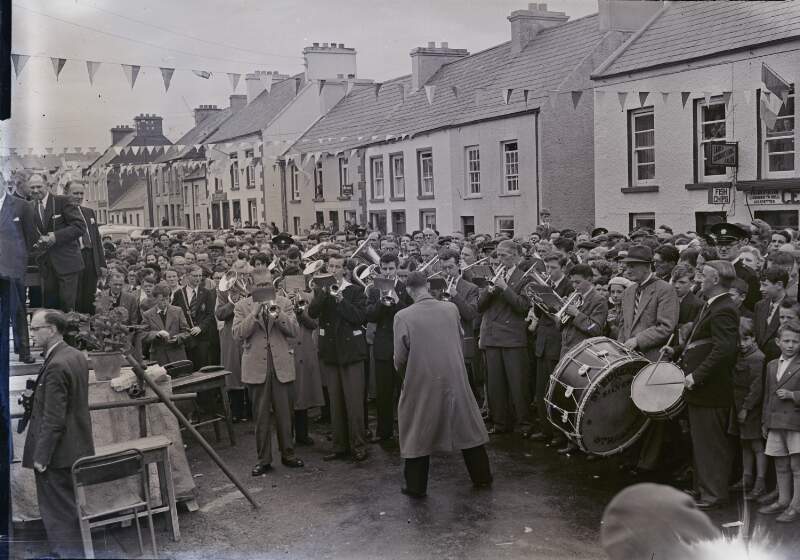 [Marching band playing on street at Tidy Towns celebrations, Glenties, Co. Donegal]