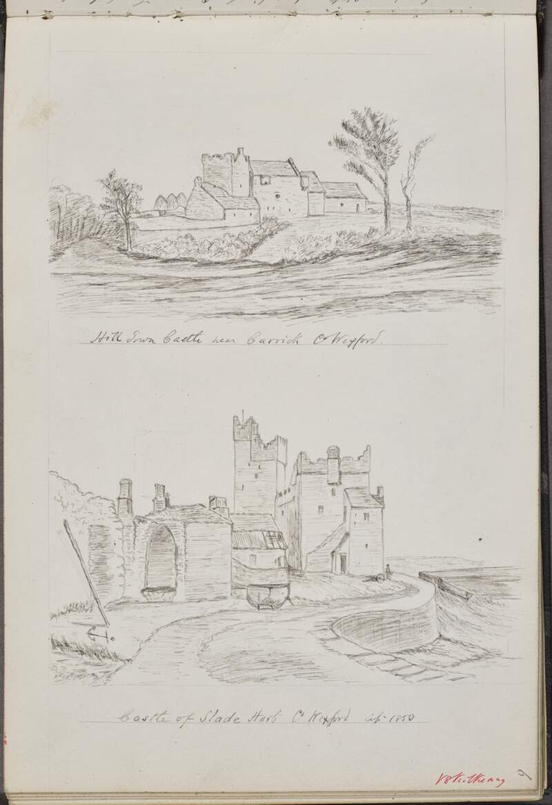 Hill Town Castle near Carrick, County Wexford ; Castle of Slade Harbour, County Wexford, 1850