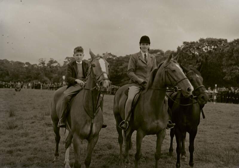 [Men on horseback at show jumping event, Co. Donegal]