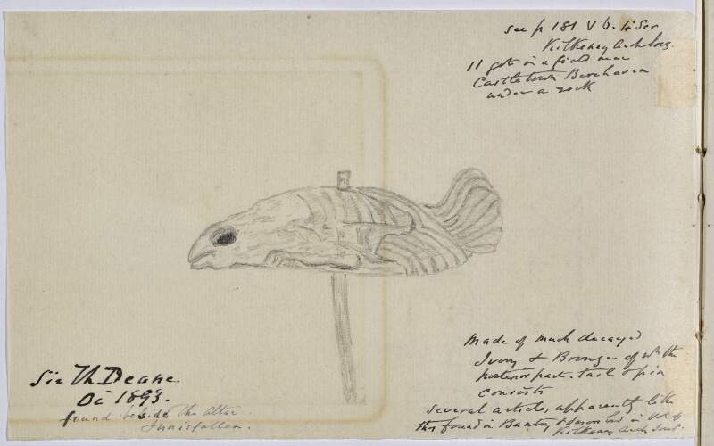 [Ornament of an ivory and brass fish on a pole]
