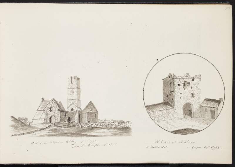 South-west view of Roscrea Abbey, County Tipperary ; North gate of Athlone