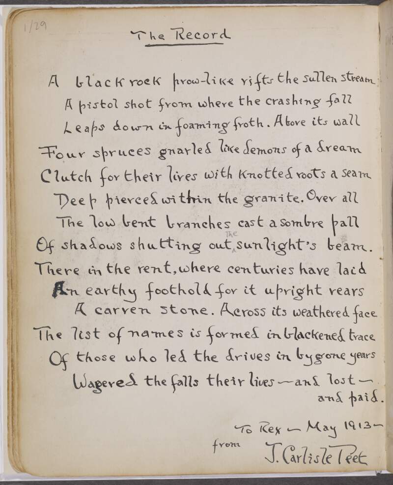 Handwritten poem entitled "The Record",