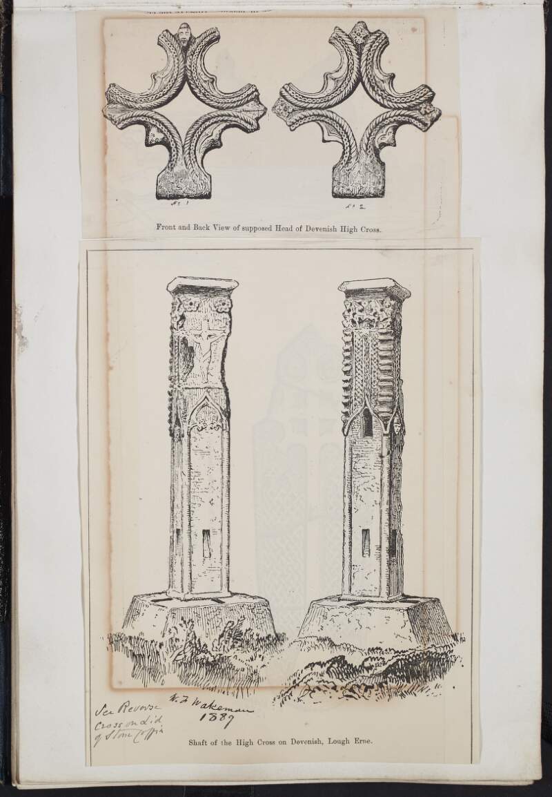 Front and back view of supposed Head of Devenish High Cross ; Shaft of the High Cross on Devenish, Lough Erne