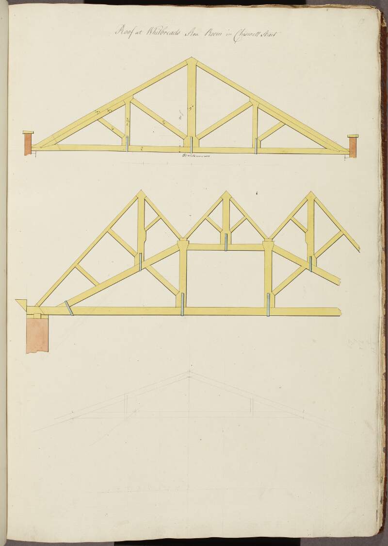 [Three sections, inscribed 'Roof at Whitbreads' Store Room in Chiswell Street'].
