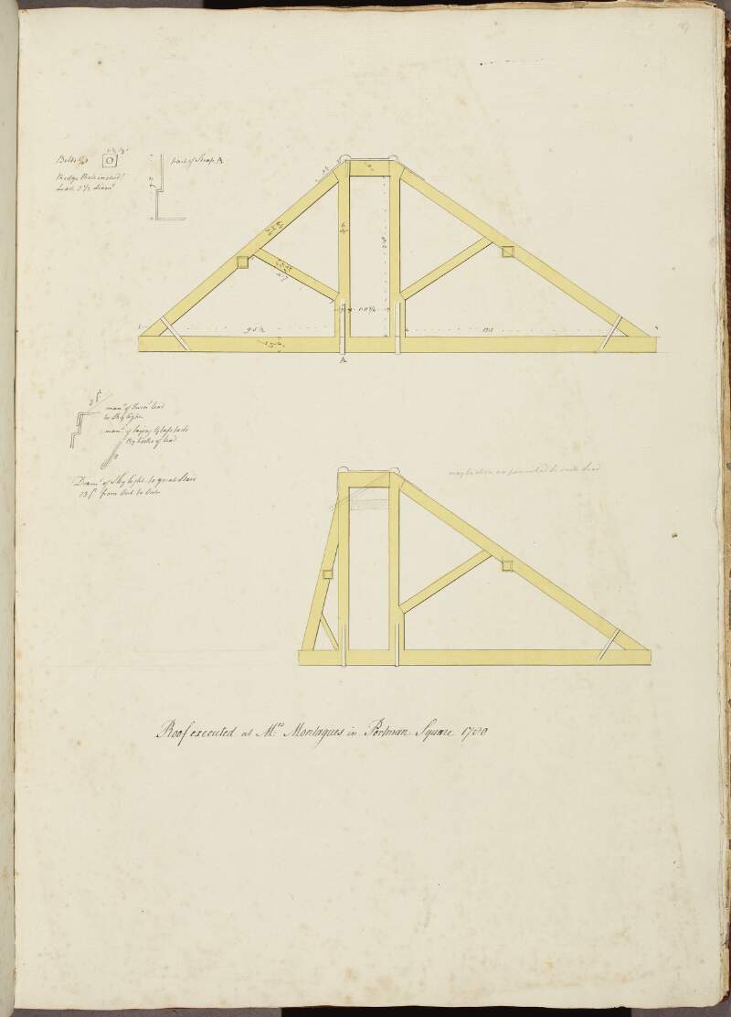 [Two sections and details of 'Roof executed at Mrs. Montagues' [Mrs. Elizabeth Montagu] in Portman Square 1780]'