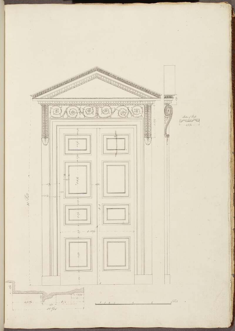 [Elevation and section of an unidentified door, with detailed dimensions].