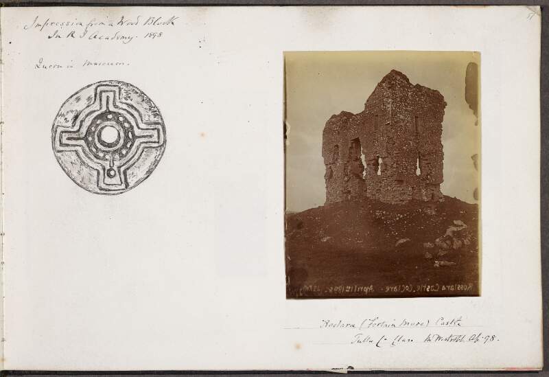 Impressions from a wood block in Royal Irish Academy ; Roslara (Fertain More) Castle, Tulla, County Clare