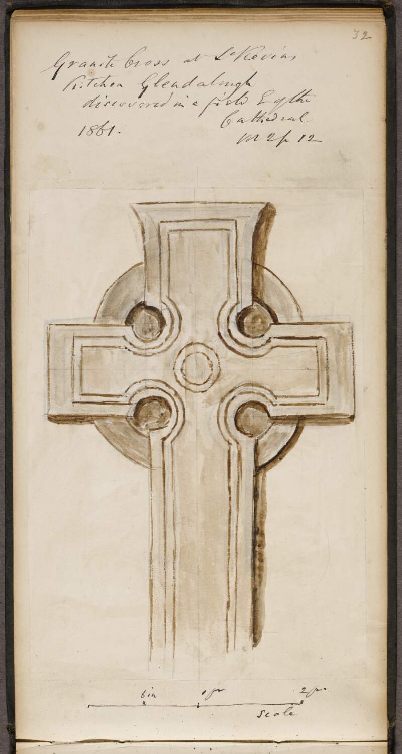 Granite cross at St. Kevin's Kitchen, Glendalough discovered in a field east of the Cathedral