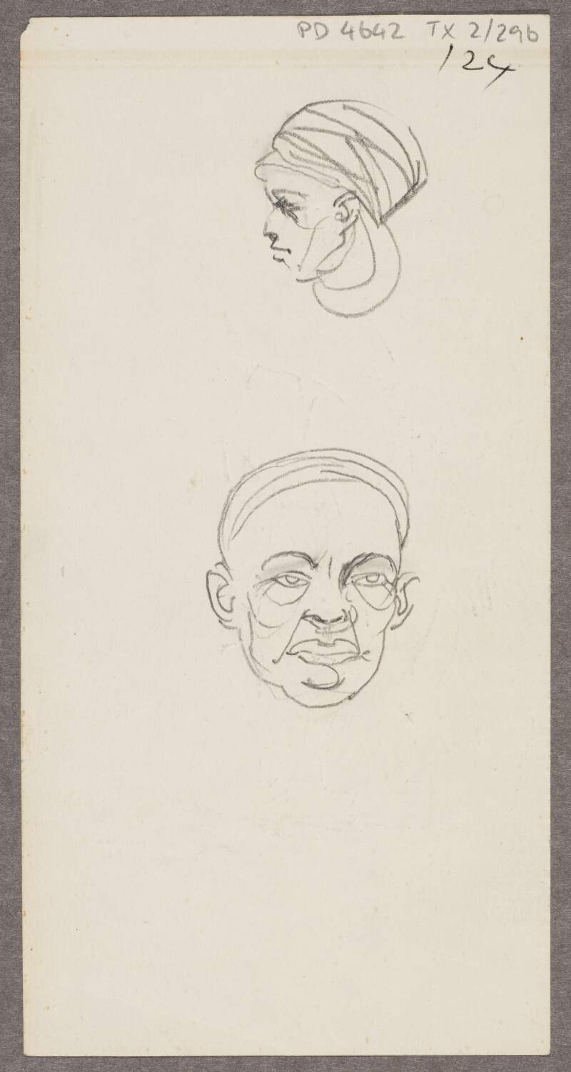 [Two sketches of men's heads]