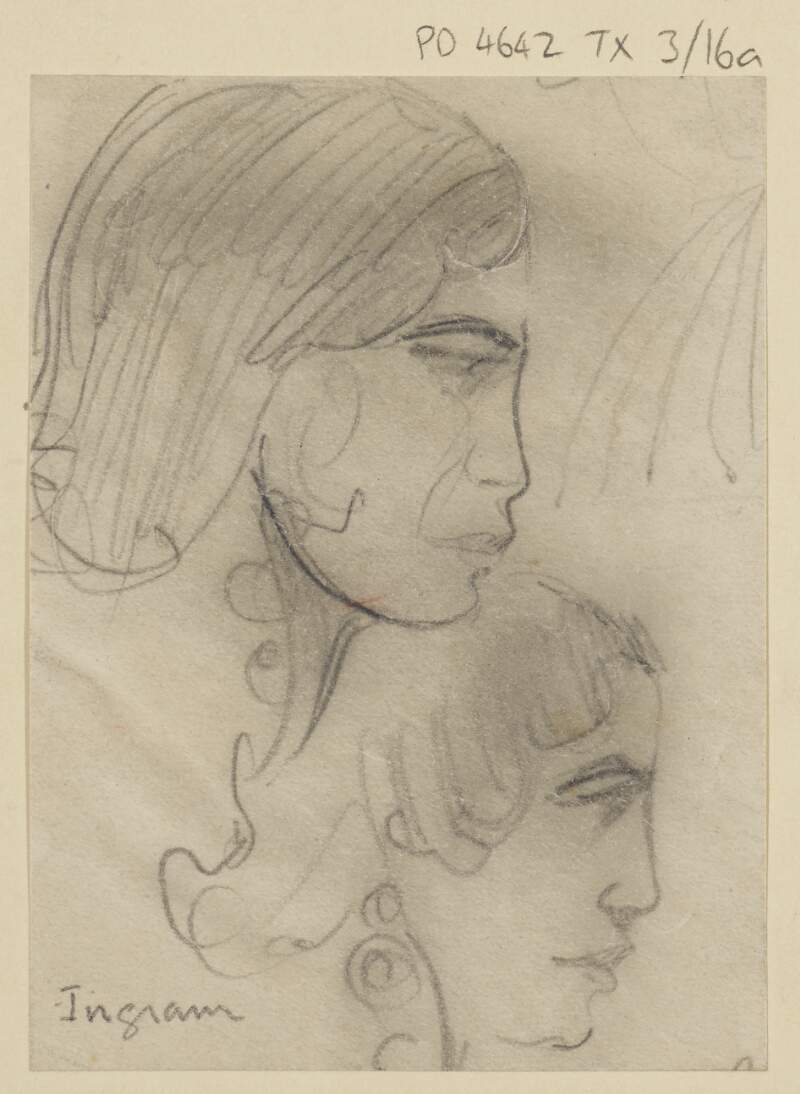 [Portrait sketches of two women in profile]