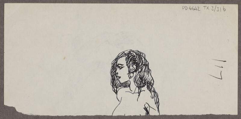 [Head and shoulders sketch of woman, looking to the left]