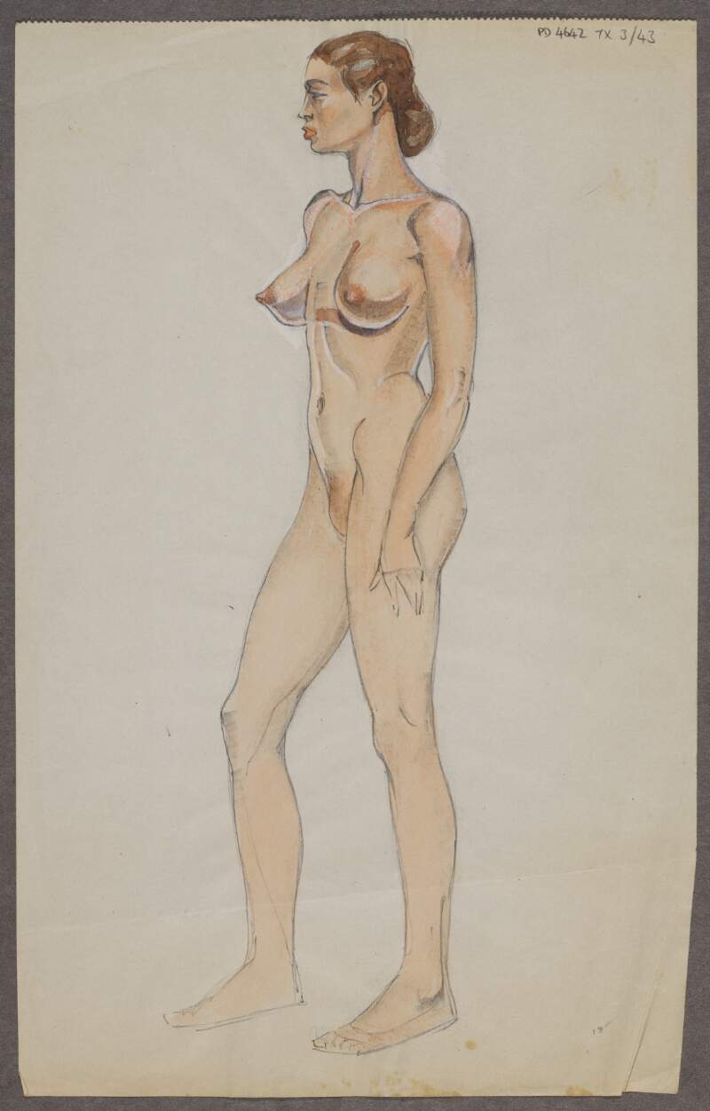 [Painting of nude female, full body looking to the left]
