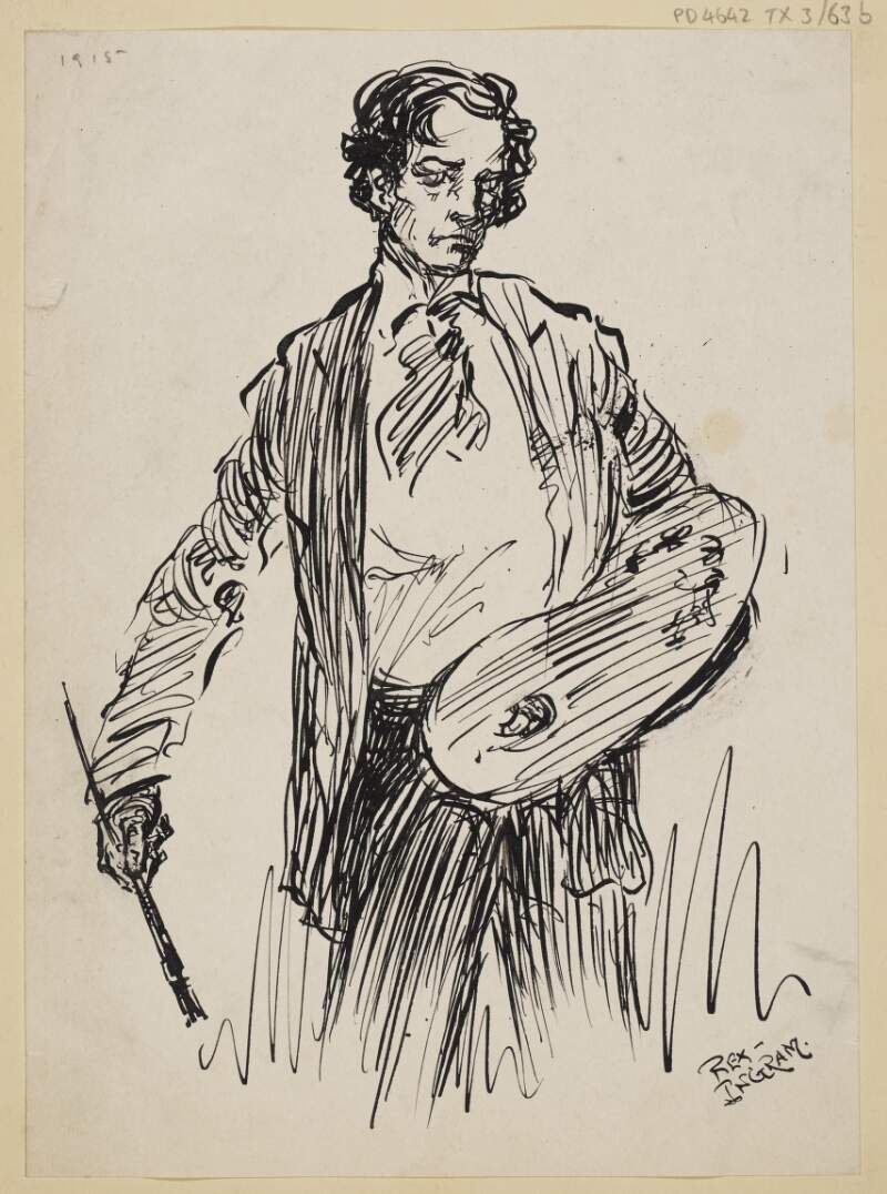 [Sketch of man holding paint brush and palette]