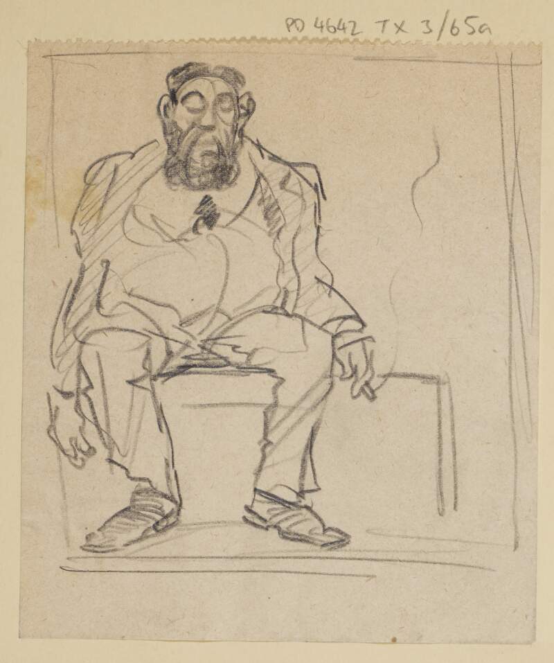 [Sketch of man sitting down, smoking a cigarette]