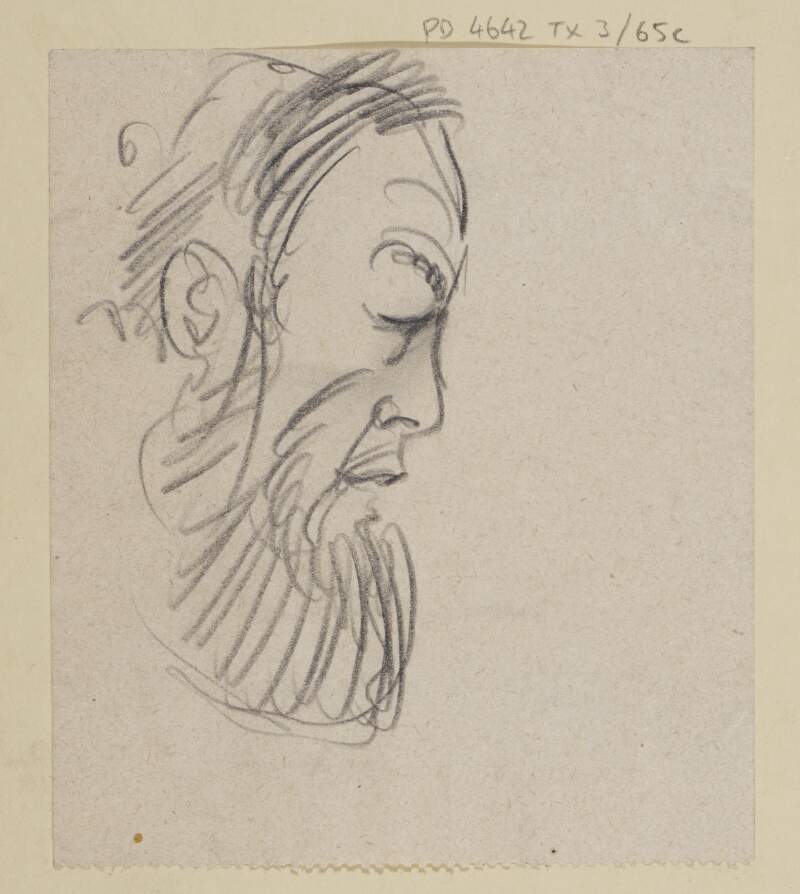 [Profile sketch of man with eyes closed, and a beard]