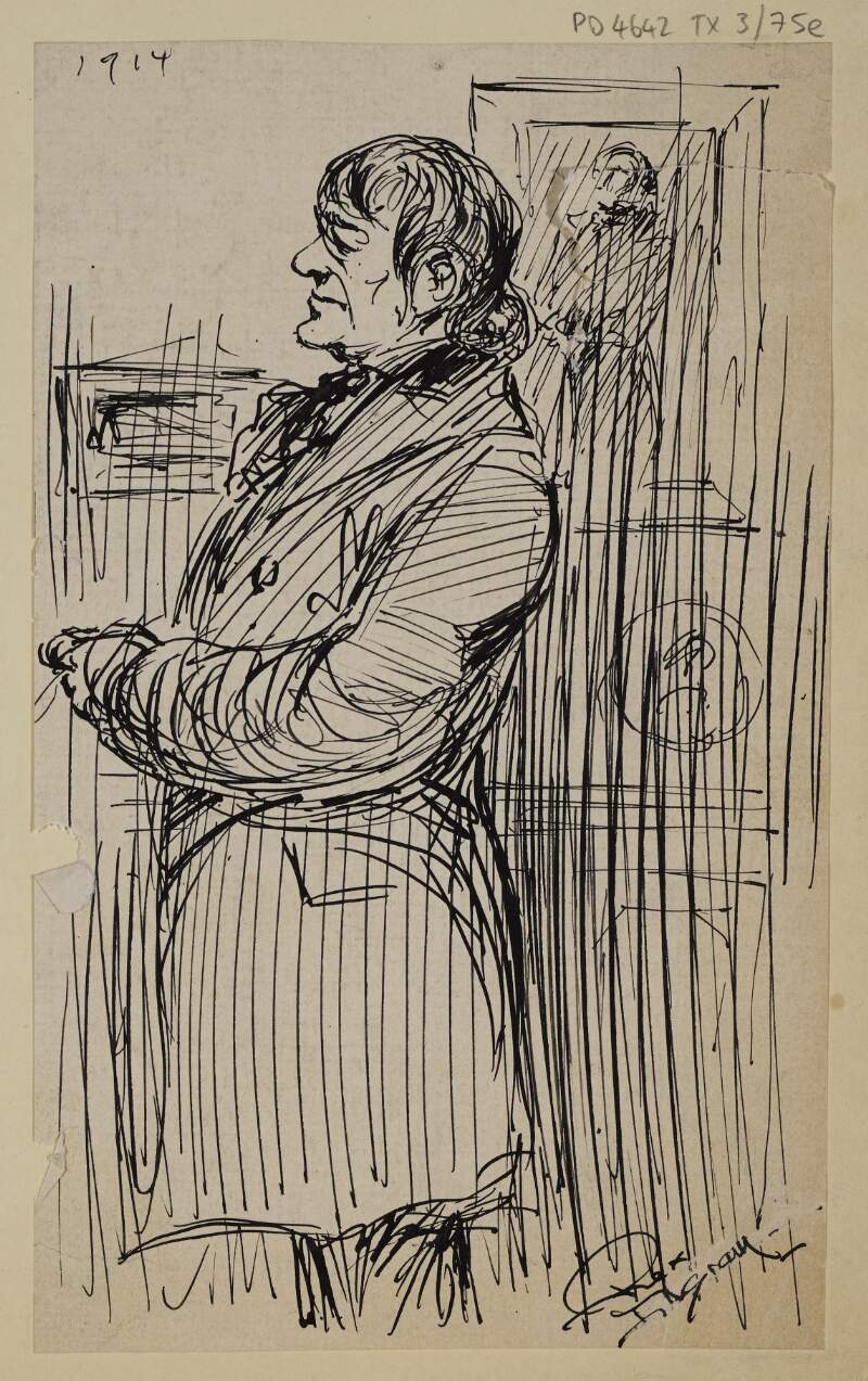 [Profile sketch of man in long coat]