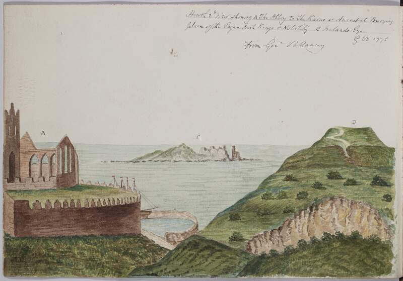 Howth, second view showing the Abbey, the Karne or ancient burial place of the pagan Irish kings and nobility and Ireland's Eye