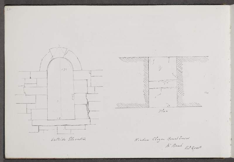 Outside elevation ; Plan, Window Cloyne Round Tower