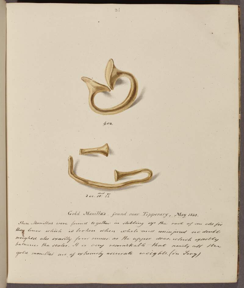 Gold manillas found near Tipperary, May 1840