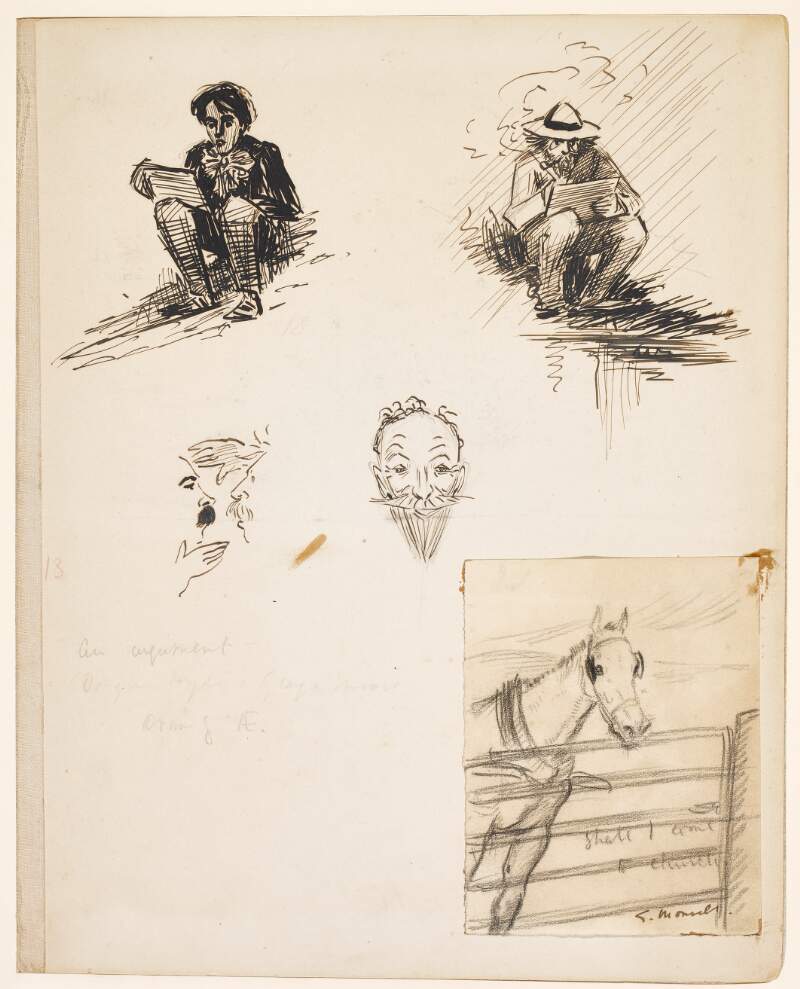 [A leaf from Lady Gregory's visitor's book with sketches by George Russell (AE) and others].