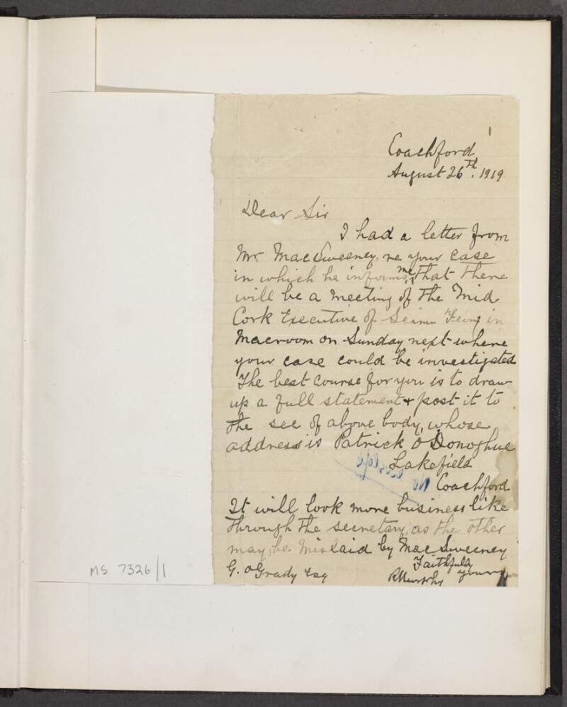 Letter from R. Murphy to George O'Grady,