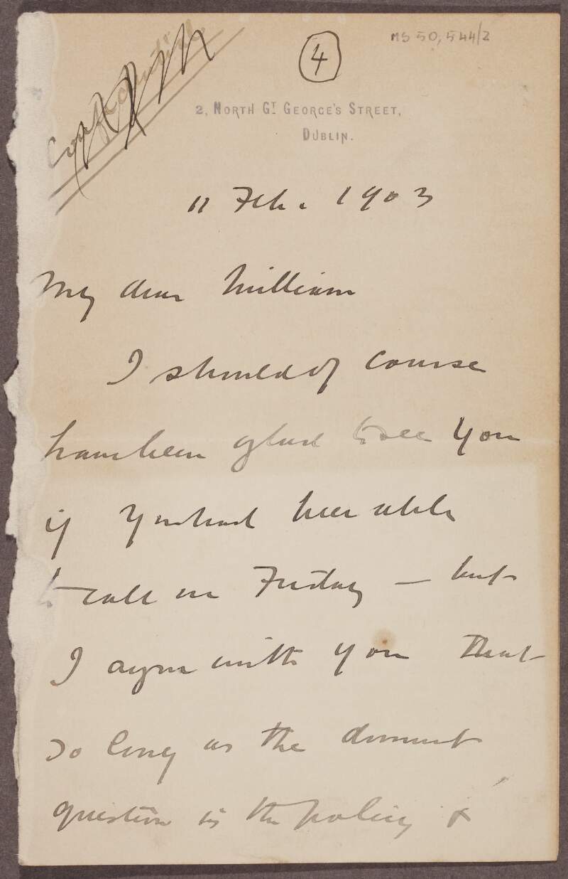 Letter from John Dillon to William O'Brien,