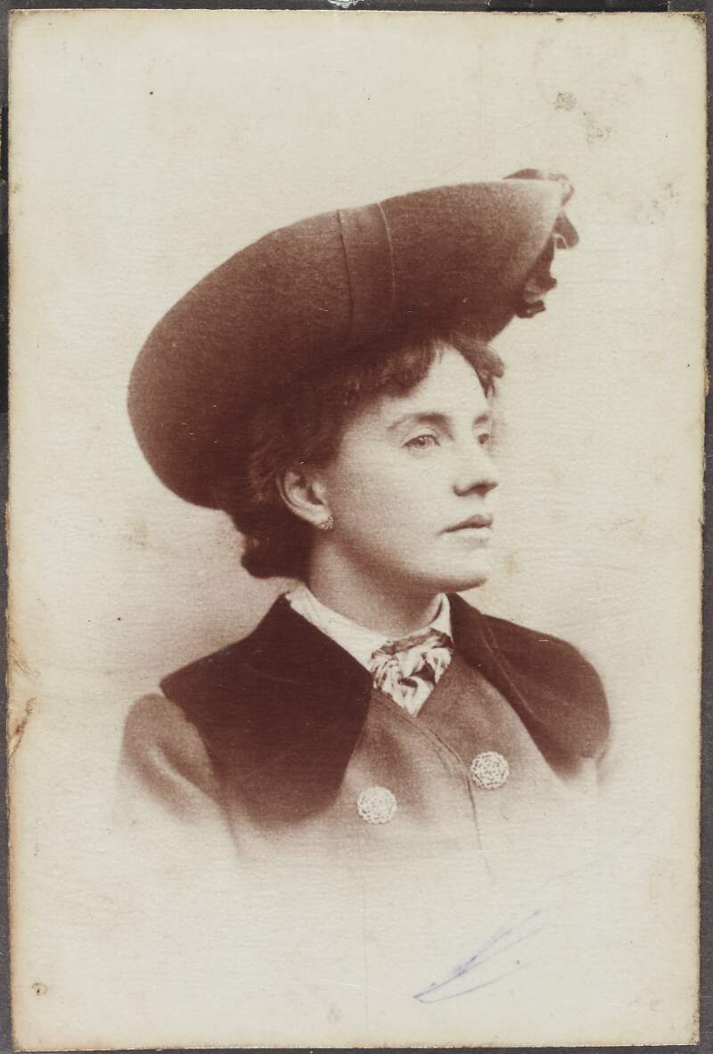 [Studio portrait picture of Maud Griffith, wearing a hat and looking to the right]