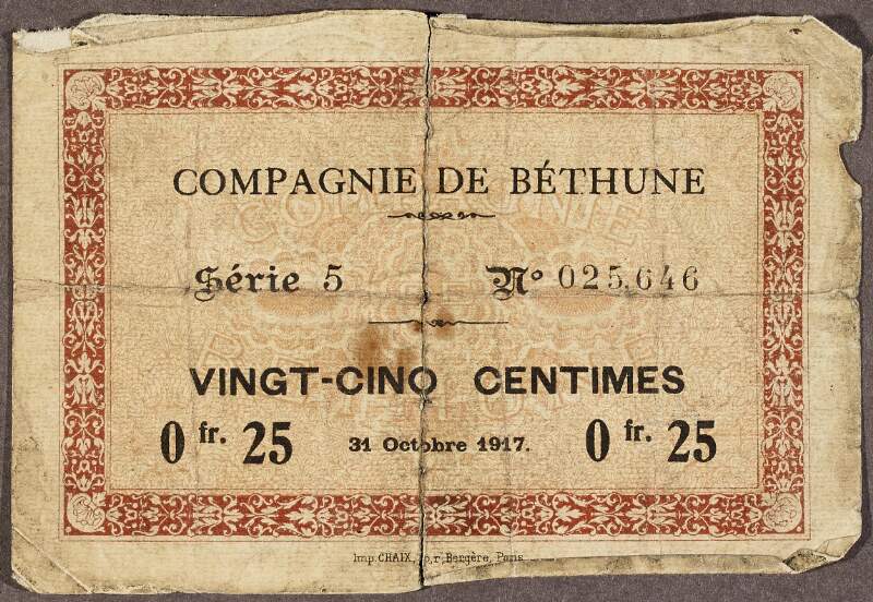 Share card for Compagnie de Béthune [mining company],