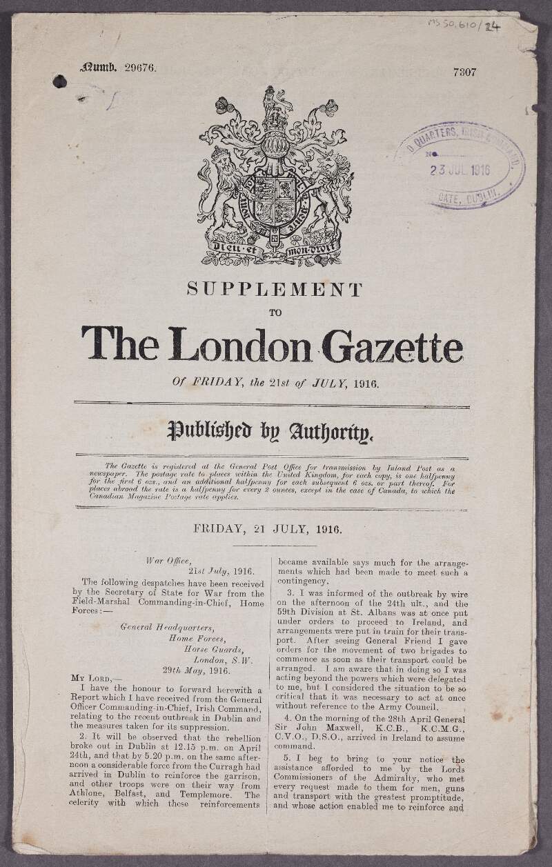 Supplement to the London Gazette of Friday,