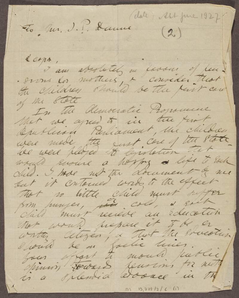 Letter from Constance Markievicz to J. P. Dunne,