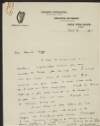 Letter from [J. Gallagher] to Éamonn Duggan regarding the length of his script for an upcoming radio broadcast in which Duggan discusses his experiences in the Four Courts area during Easter Week, 1916,