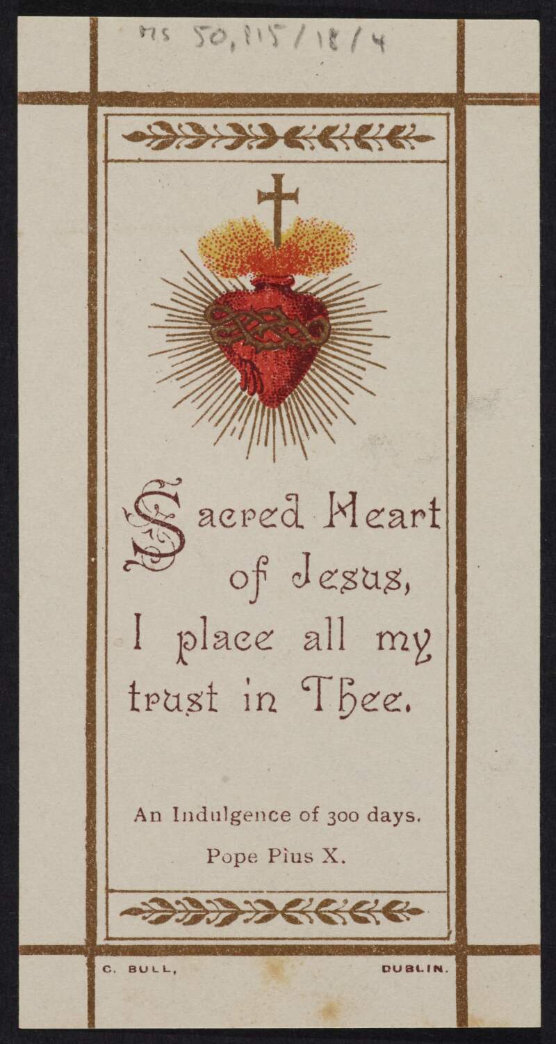 Prayer card 'Sacred Heart of Jesus, I place all my trust in Thee',