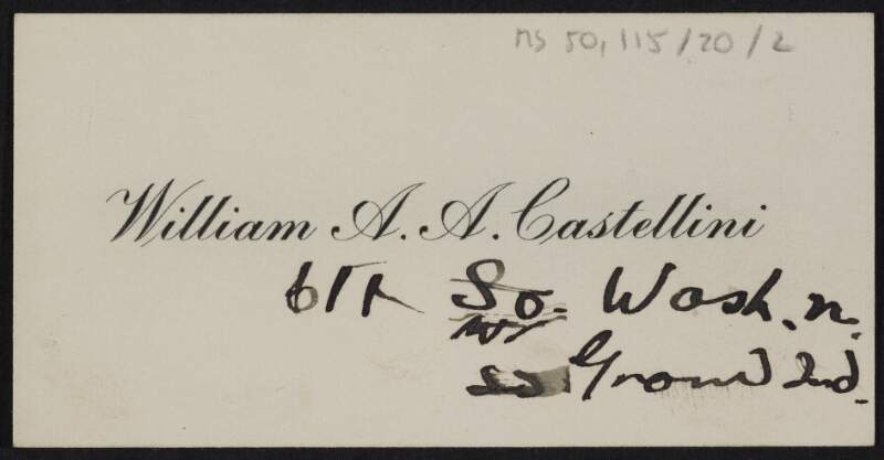 Calling card for William A.A. Castellini,