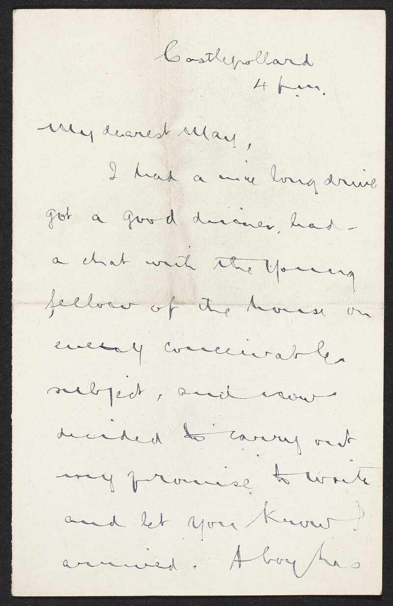 Letter from Éamonn Duggan to his fiancée May Kavanagh reflecting on an argument they had,
