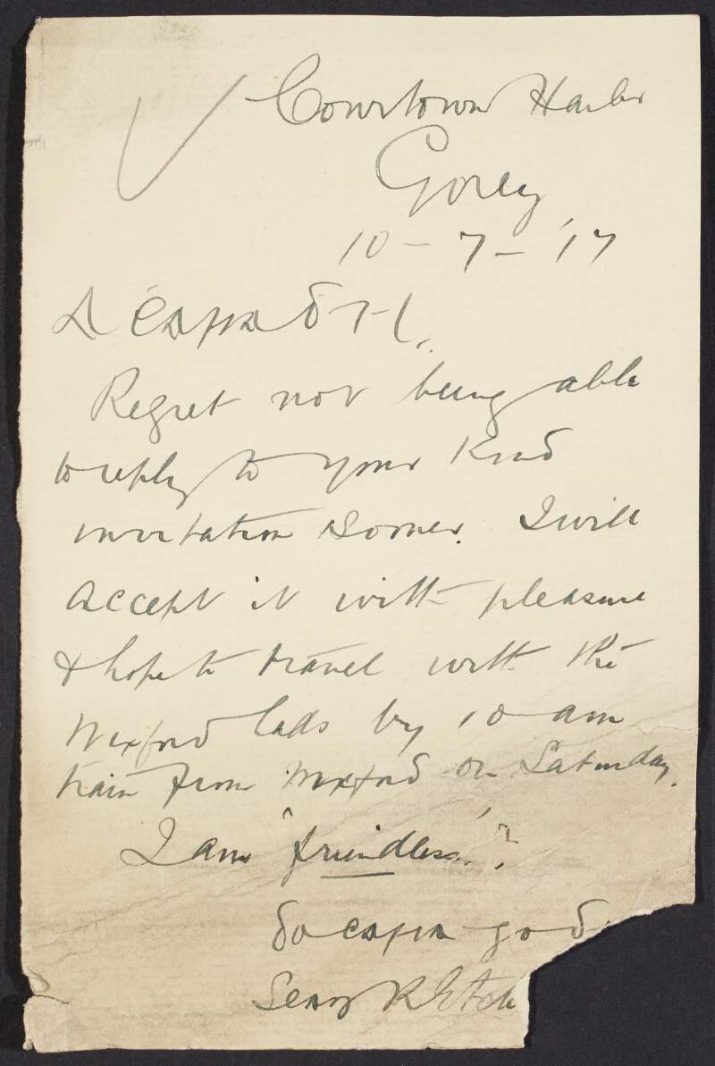 Letter from an unidentified author to the INAAVD regarding attendance at the welcome ceremony for the released  Irish prisoners,