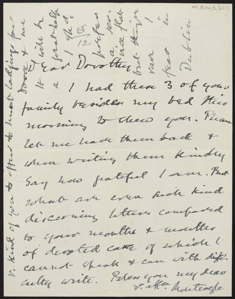 Letter from Thomas Spring Rice, Lord Monteagle, to Dorothy Stopford Price thanking her for taking care of his daughter Mary Spring Rice,