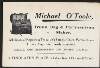 Business card for Michael O'Toole, Trunk, Bag and Portmanteau Maker, 3 Findlater Place, Dublin,