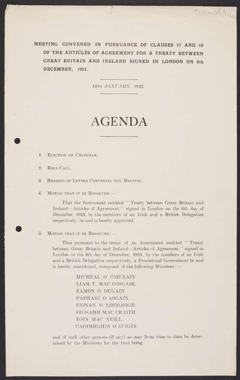 Agenda for Dáil Éireann session,