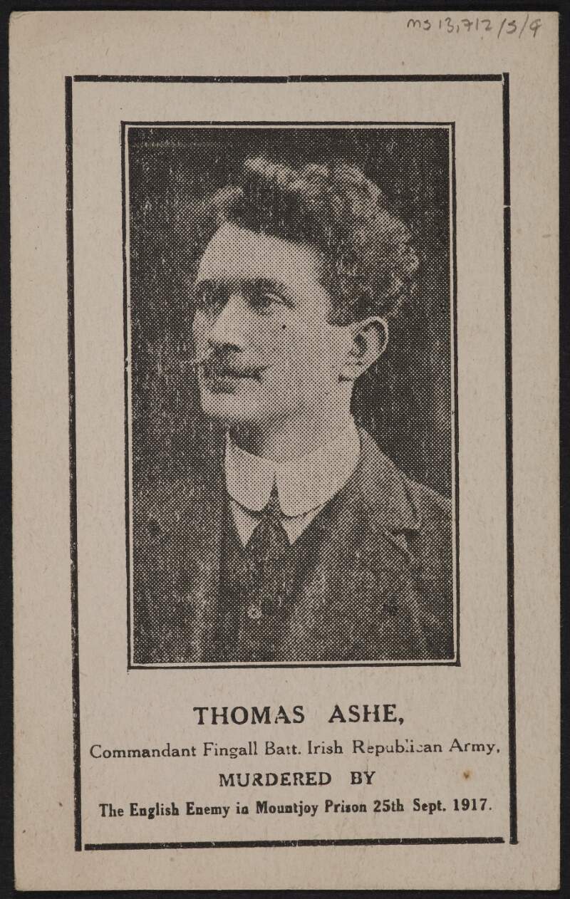 Blank memorial postcard for Thomas Ashe,