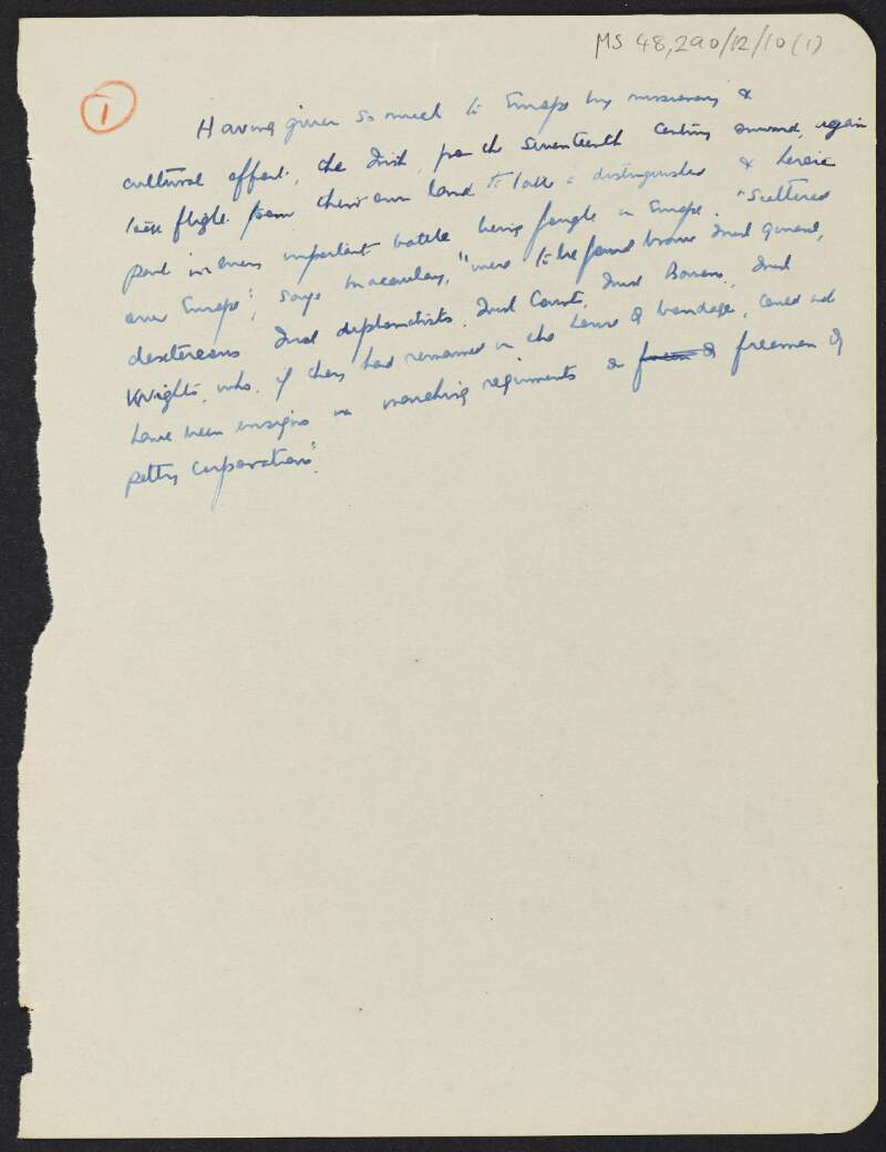 Draft notes for ninth chapter of work on historical links between Germany and Ireland by Captain Liam D. Walsh, titled "The Fighting Irish",