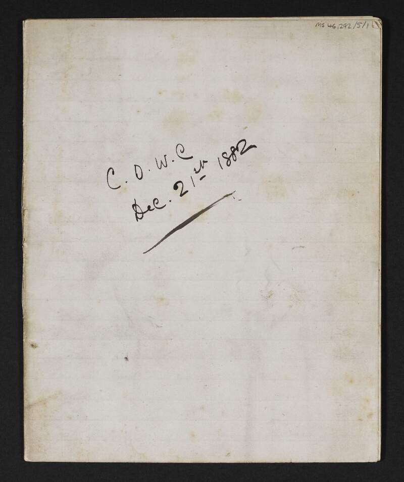 Notebook by George Coffey containing notes for a speech on Abraham Lincoln for the City of Dublin Workingmen's Club,