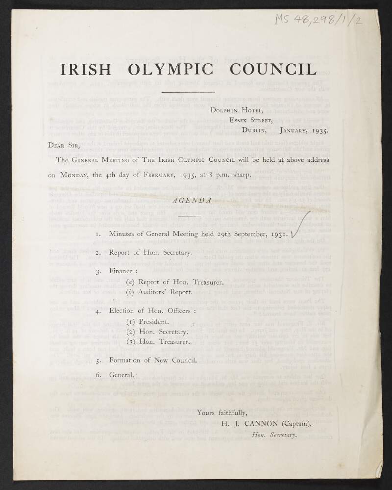 Report of the Irish Olympic Council,